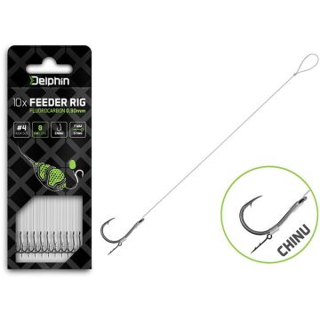 Pre-tied hooks Delphin Fluoro Sting Feeder Rig Chinu, 12cm, 10pcs/blister