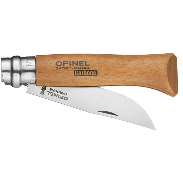 Opinel No.08 Carbon Pocket Knife, Beech Wood, Natural Brown, Blister 2