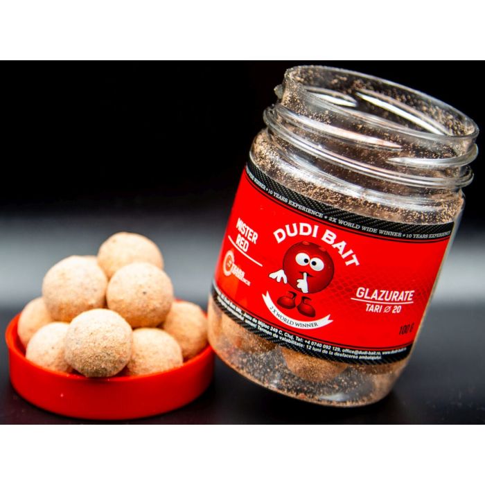 Hook-soluble Boilies Dudi Bait Mister Red Glazed, Squid&Cranberry, 20mm, 100g