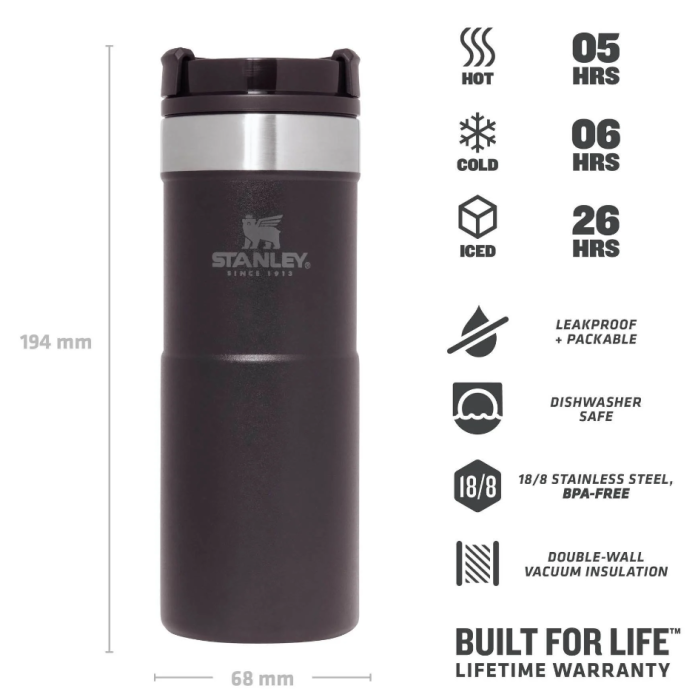 Insulated Mug Stanley Neverleak Travel Mug Matte Black Pebble, 0.35 Litri 3