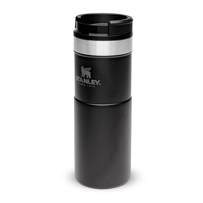 Insulated Mug Stanley Neverleak Travel Mug Matte Black Pebble, 0.35 Litri