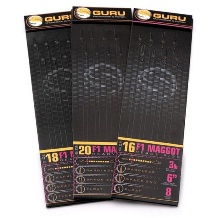 Carlige Legate Guru F1 Maggot Hook Rigs, 6", 8buc/plic