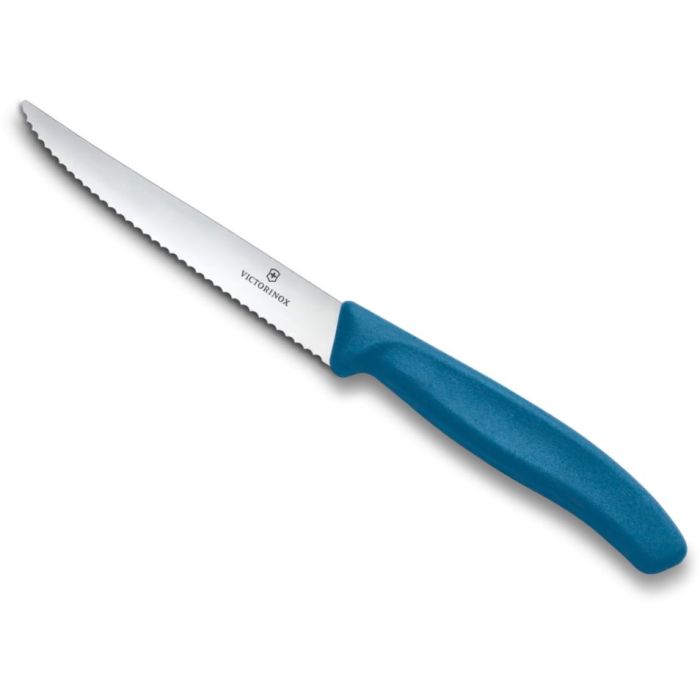 Victorinox Swiss Classic Steak and Pizza Knife, 11cm, Serrated Blade, Blue