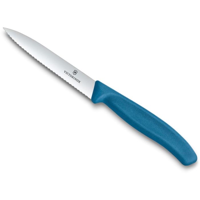 Victorinox Swiss Classic Paring Knife, 10cm Serrated Blade, Pointed Tip, Blue