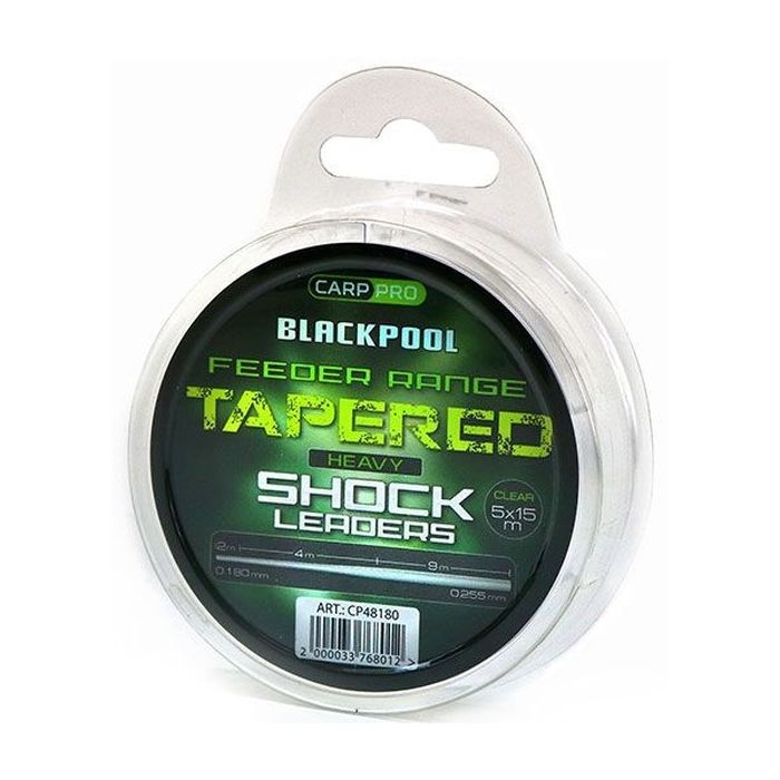 Fir Inaintas Conic Carp Pro Blackpool Tapered Heavy Shock Leaders, Clear, 5x15mrola