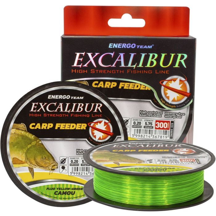 Monofilament line EnergoTeam Excalibur Carp Feeder, Fluo Yellow/Camo Green, 300m