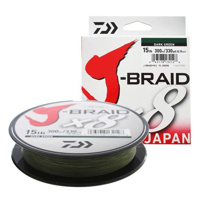 Daiwa J-Braid X8 Braided Line, Dark Green, 300m