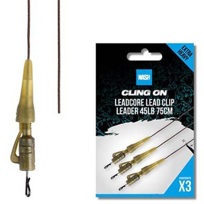 Nash Cling-On Leadcore Lead Clip Leader Rig, 45lb, 75cm