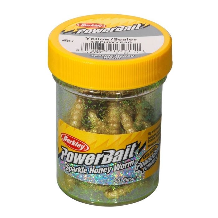 Berkley PowerBait Power Honey Worm Lure, Yellow With Scales, 2.5cm, 55 pcs/jar