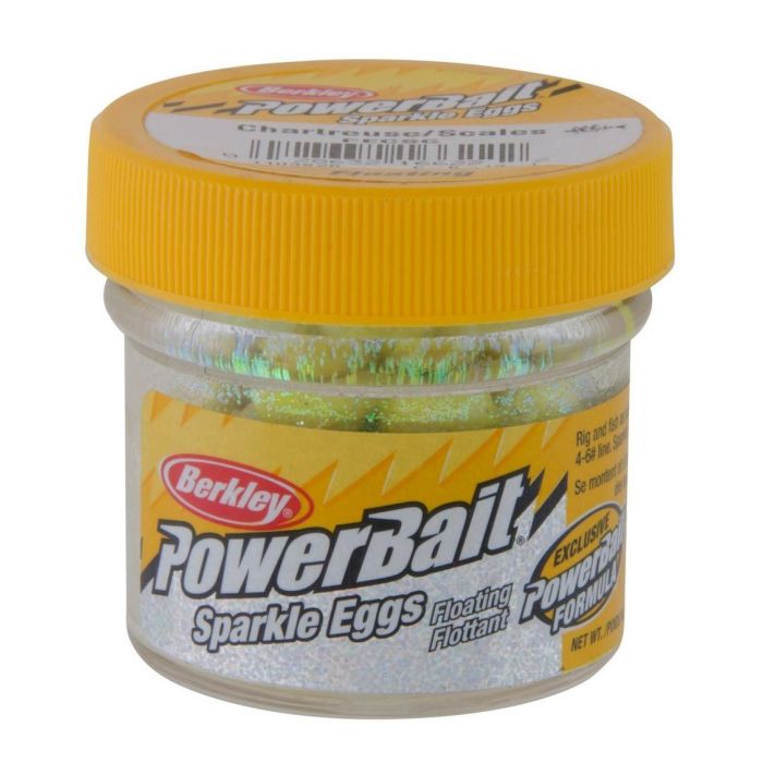 Berkley Sparkle Power Eggs Floating Magnum, Chartreuse with Scales, 40pcs/jar