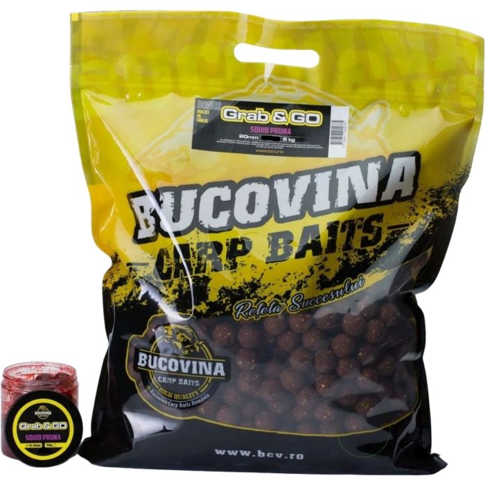 Pachet Boilies de Nadit + Boilies de Carlig Bucovina Baits Grab&Go, Solubile, 24mm, 5kg + 16-20mm, 150g