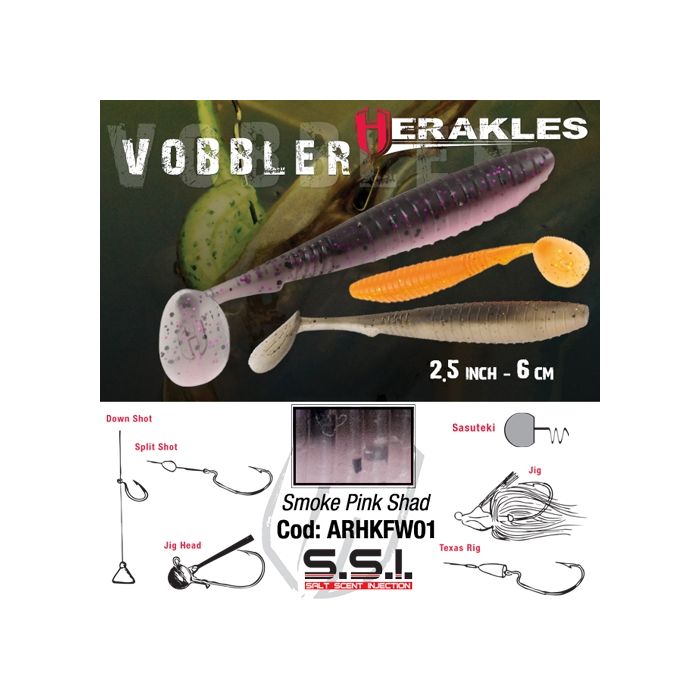 Shad Colmic Herakles Vobbler, Culoare Smoke Pink Shad, 6cm, 8buc/plic