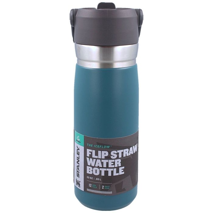 Insulated Water Bottle with Straw Stanley Flip Straw Water Bottle Lagoon Blue, 0.65 Litri