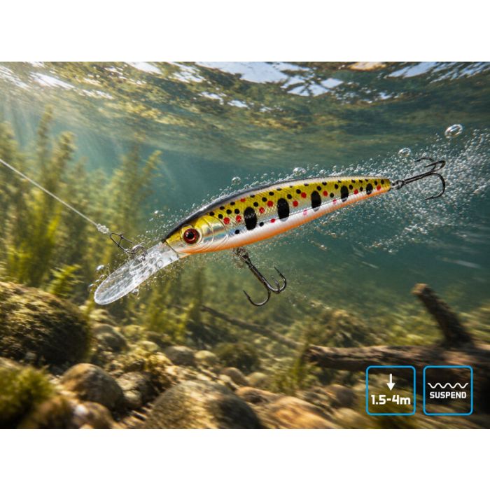 Delphin Wobby Jerk-DP Suspending Lure, Rainbo, 9cm, 12.50g 2